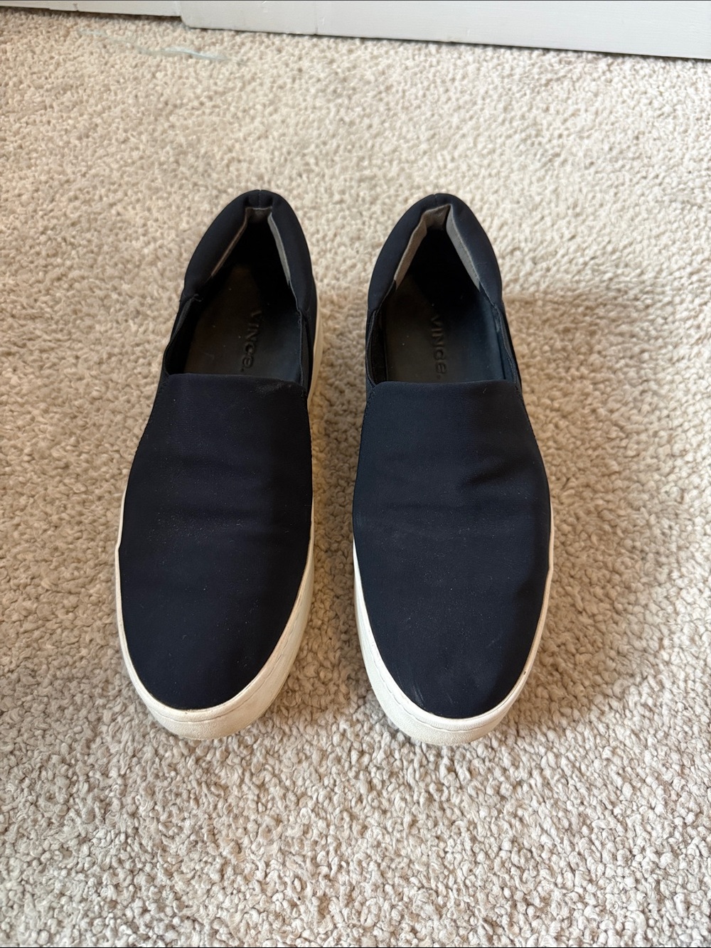 Vince Black Slip-On Canvas Loafers with White Sole